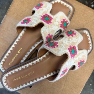 Madden Girl Women's Sandals - Cream and Pink Embroidery